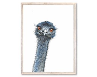 Items similar to Black and White Gemetric Ostrich Art Print, Ostricht ...