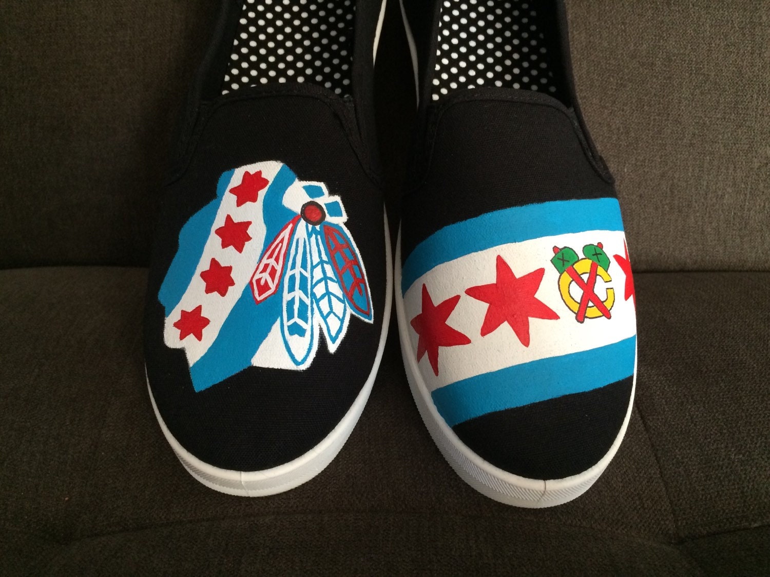 BLACKHAWK CHICAGO FLAG shoes hand painted BLACKHAWK CHICAGO FLAG shoes hand painted