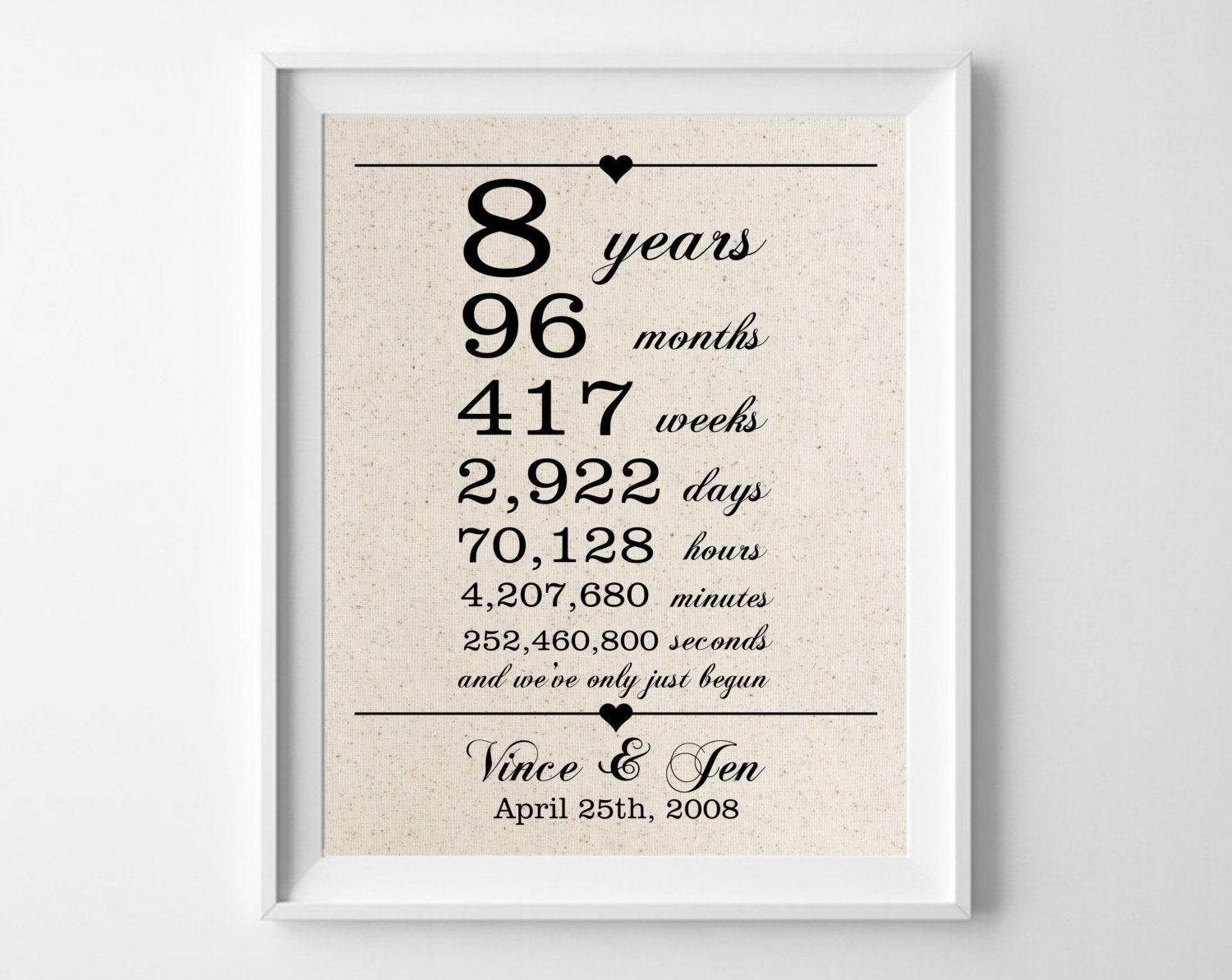  8  years  together Cotton Gift Print 8th Anniversary  Gifts