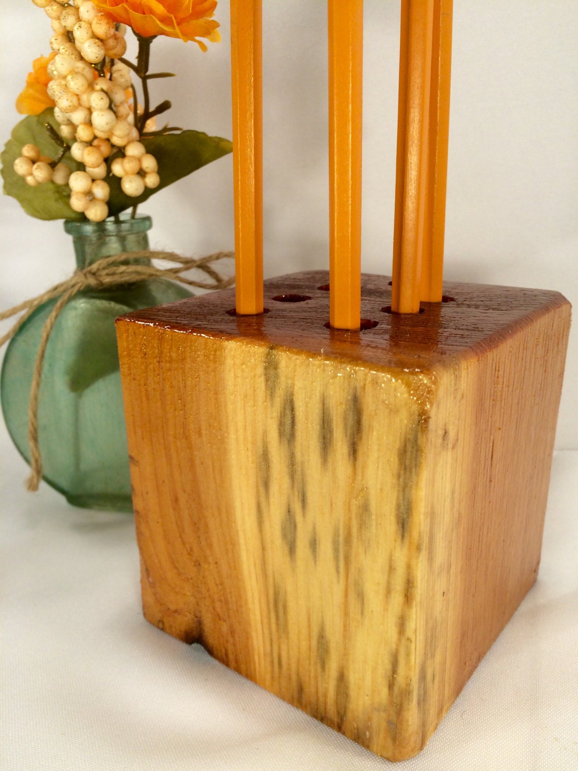 Cedar Wood Pencil Holder Block Pen Block Pencil Holder