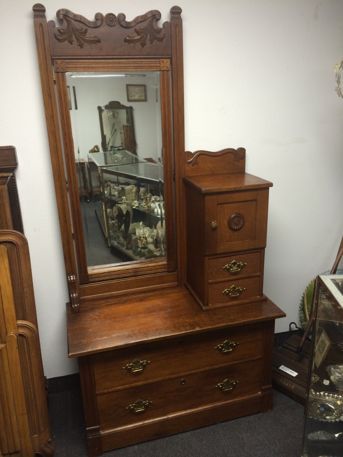 Antique Gentlemen’s Dresser w/ Carved Beveled Mirror Haute Juice