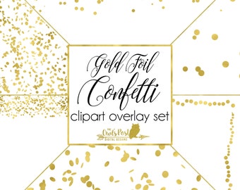 Gold Foil Confetti Photo Overlays |Set of 6 PNG Files (10x10in) with TRANSPARENT Backgrounds | Gold Foil Confetti Clipart | Digital Download