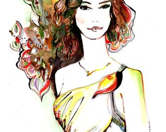 Cat ears - Oringinal Painting, Watercolor and ink illustration