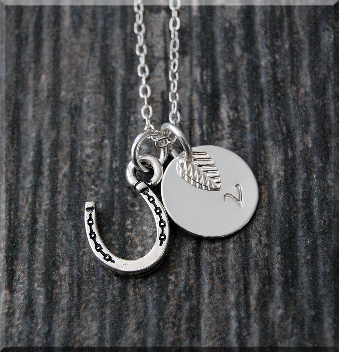 Silver Horseshoe Charm Necklace Initial Charm Necklace