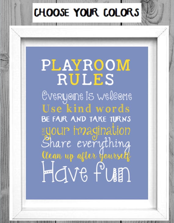 Items similar to Playroom Rules Wall Art Playroom Sign Custom Colors