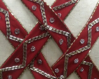 1980s Red Mini Dress with Micro Beaded Back Straps, CDC Petites