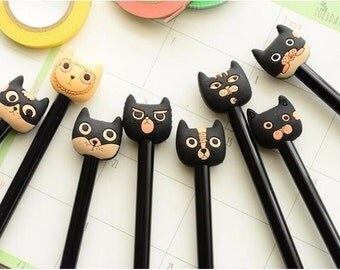 Cat Pen, Gel Style Writing, Stationary, School Supplies, Cute Black Kitty