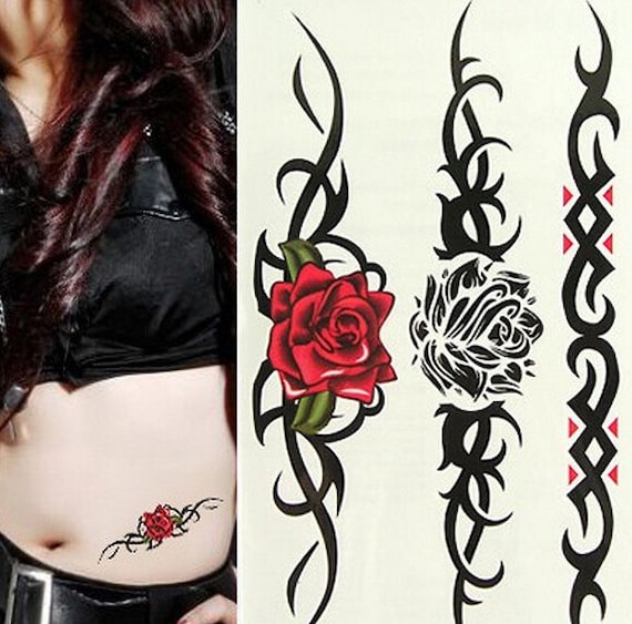 Items Similar To Waterproof Temporary Tattoo Sexy Rose Flora 3 In A Set On Etsy