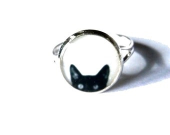 CAT RING - BLACK cat necklace - cat kid gift - Animal necklace - Kids jewelry - resin jewelry - Children jewelry