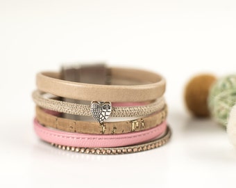 Leather Cuff Bracelet, Rose Leather Bracelet, Pink Leather, Rose Bracelet, Cuff Bracelets for Women