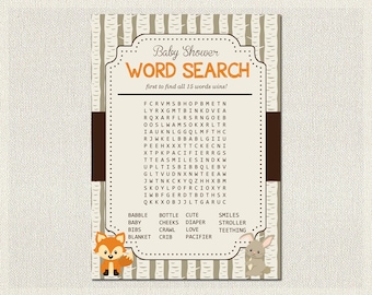 Woodland Baby Shower Boys / Girls Gender Neutral - Word Search PDF Printable | Boy Baby Shower Games | Instant Download BS-3