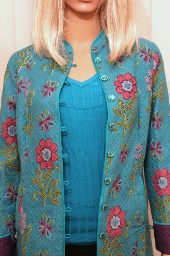 Items similar to Turquoise Garden Handmade Long Jacket SMALL on Etsy