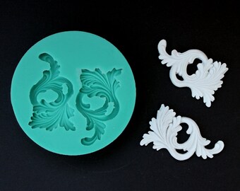Art Nouveau Scrolling Leaves Mold Vintage Flourishes Silicone Mold Sugarcraft Cake Decorating Fondant fimo mould