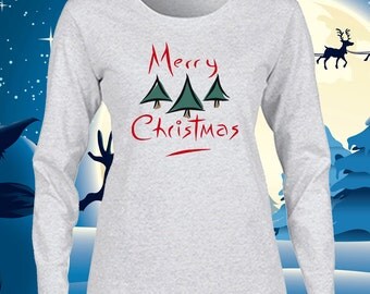 Merry Christmas T Shirt Women's Long Sleeve Christmas T-Shirt Christmas Holiday Party Tee Ladies