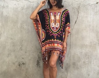 Sale /Bohemian beach poncho beach festival boho ,summer kimono,plus size,big size women,Tassel,holiday,evening dress,black
