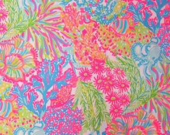 Multi LOVERS CORAL Poplin Cotton Summer 2016 fabric 18x18 or 18x9 Lilly
