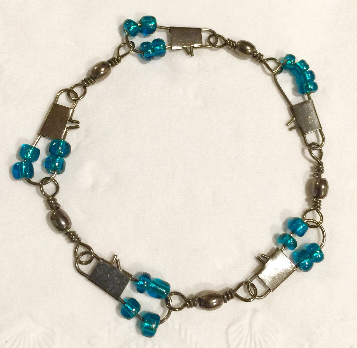 Fishing swivel bracelet with sapphire beads by EwellsBoutique