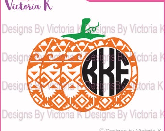 Aztec Pumpkin, Monogram,Fall, Halloween, Pattern, SVG, PNG, EPS Files, Cricut Design Space, Vinyl cut Files
