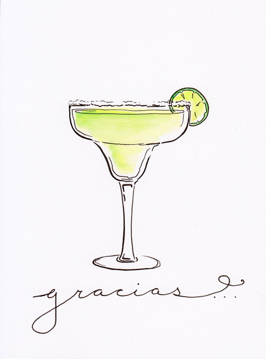 Margarita Cocktail Illustration Print by PaigeClarkPrints on Etsy