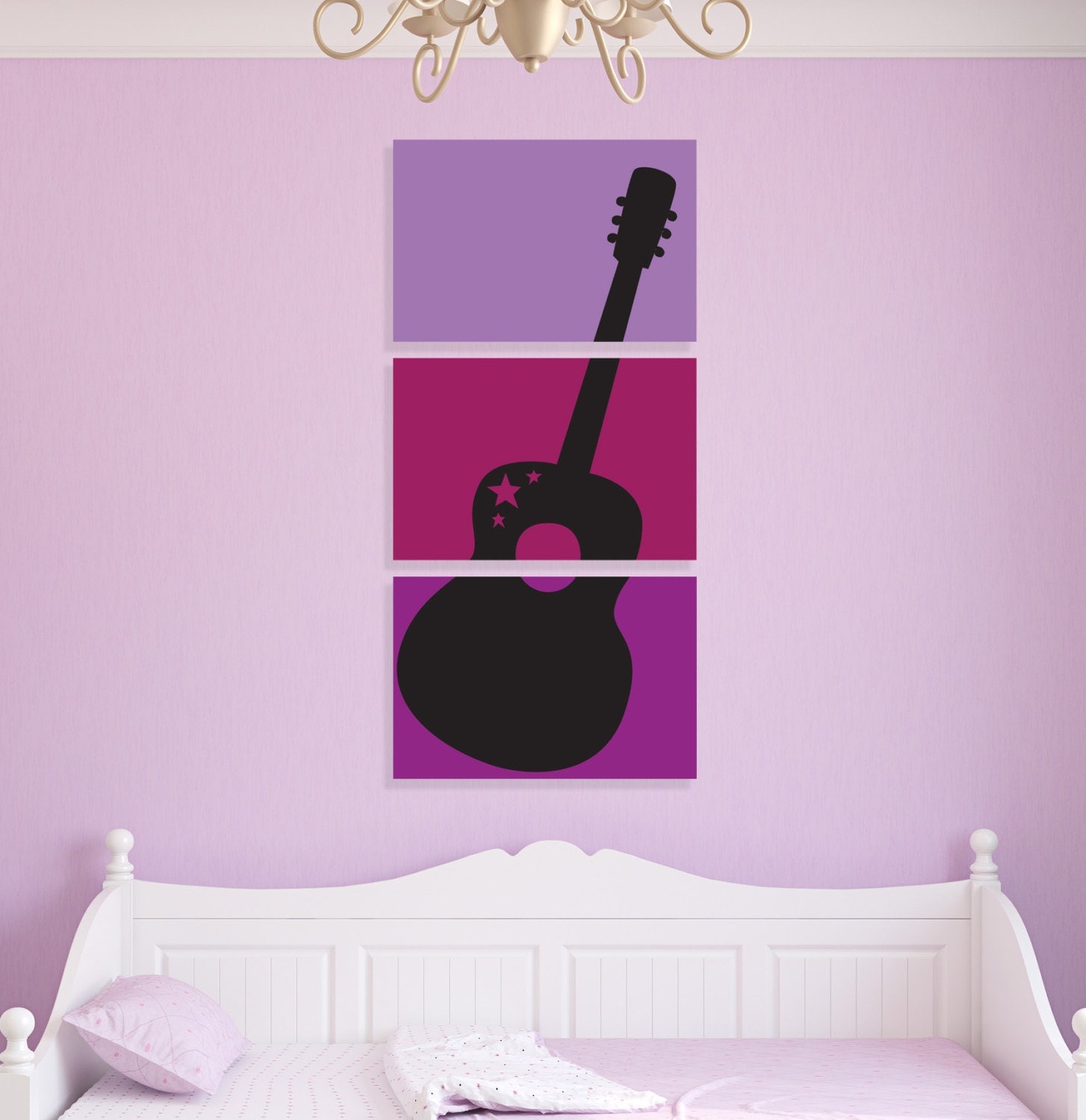 Guitar Girl's Wall Art set of 3 Personalized Nursery