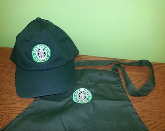Halloween Costume Starbucks barista apron and hat set,both adjustable, one size fit all