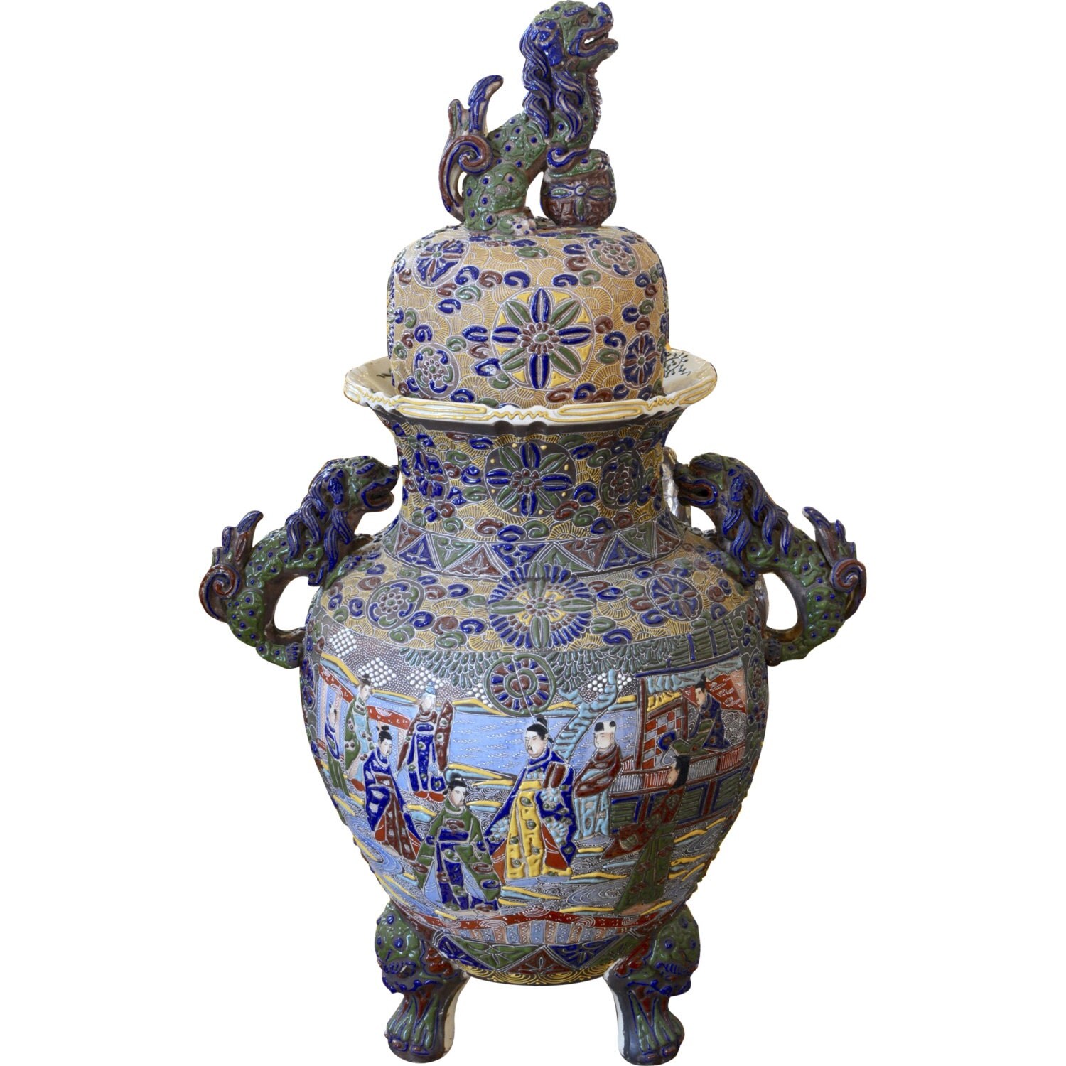 Large Japanese Satsuma Palace Floor Vase Painted Characters