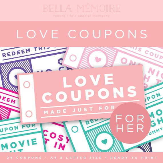 Printable Love Coupons for Her // INSTANT DOWNLOAD // Last