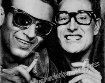 Buddy Holly and Waylon Jennings Portrait Drawing - PRINT