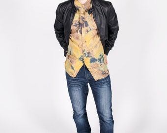 Vintage Bugatchi Uomo Yellow Silk Print Shirt