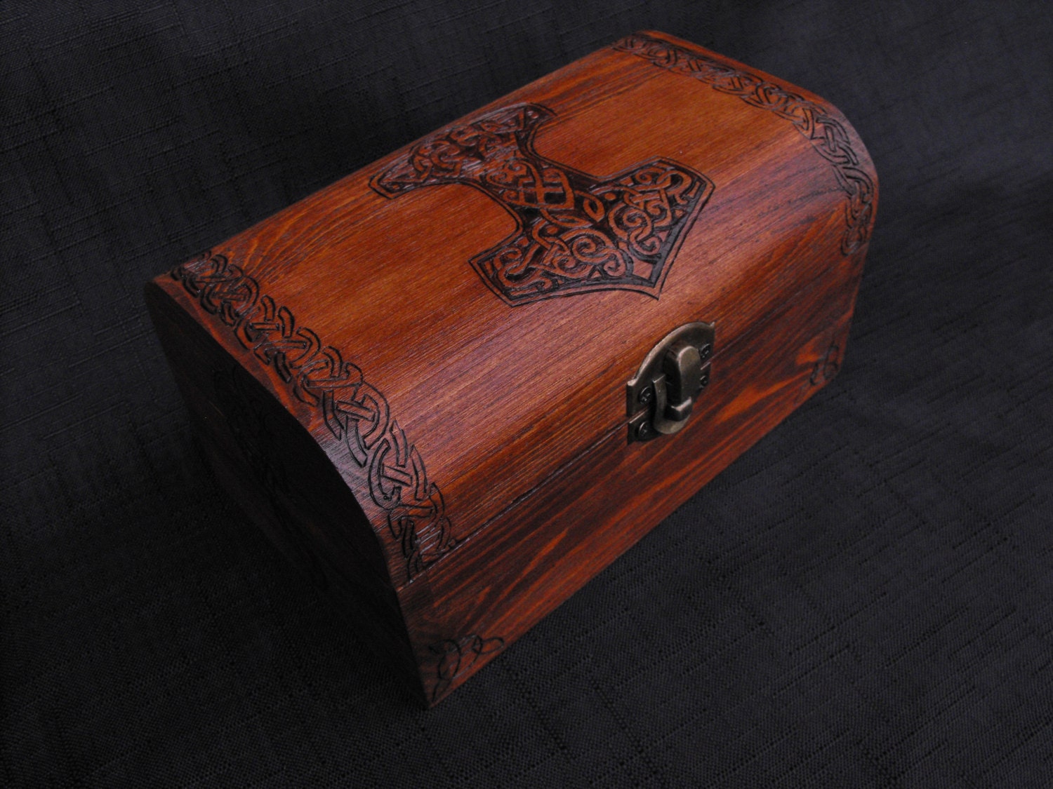 Viking oak coloured wooden box thors hammer celtic