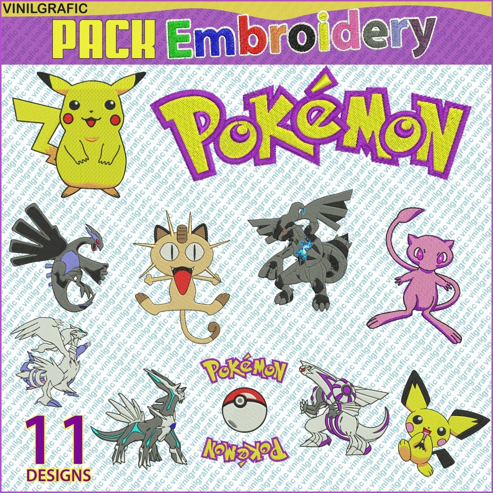 Pokemon set of 11 Embroidery Designs Brother Patterns Hoop Kit