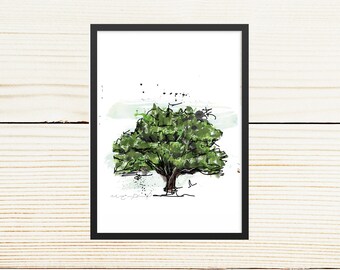 Poster oak / small format / 5 x 7, 8 x 10 in. / Illustration, decoration / Canadian trees / Green
