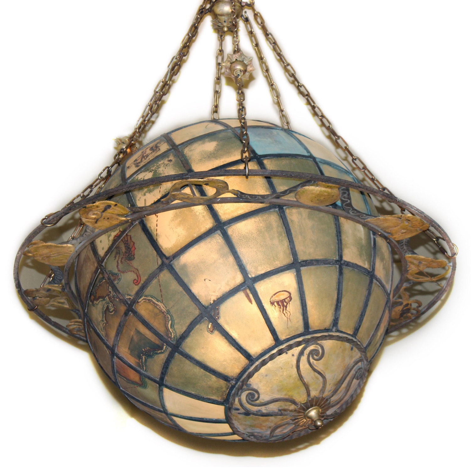 A4444 Vintage Historic World Globe Chandelier with Zodiac Ring