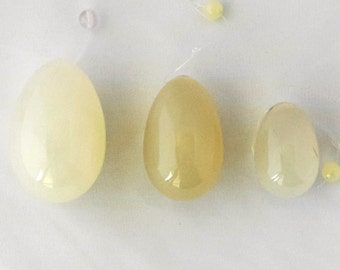 Jade Yoni Eggs for Women-White Agate- Set of Three- Health and Wellness- Kegel Exercise Pelvic Health Drilled with Hole with Pouch