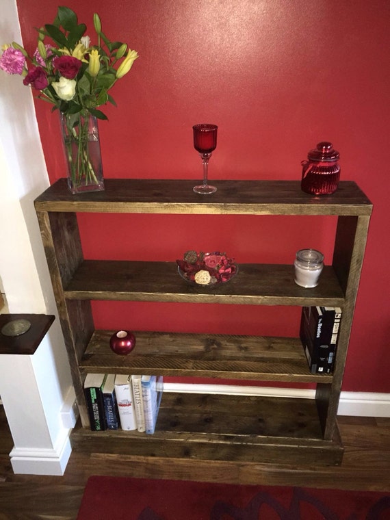 Handmade reclaimed solid wood scaffold plank bookcase shelf