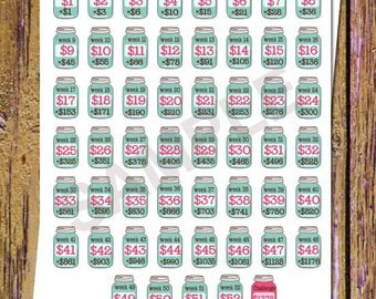 52 Week Savings Challenge Planner Stickers Savings Stickers Mason Jar Stickers Money Stickers Savings Tracker Stickers Fits ANY Planner A53
