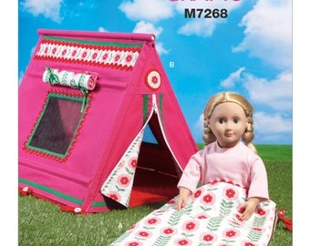 Sewing Pattern for 18 Inch Doll Tent & Sleeping Bag for 18" Doll Patterns, McCall's Pattern 7268, Camping Set for American Girl 18" Dolls