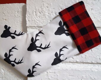 Personalized Christmas Stocking, Buck with Buffalo Plaid, Woodland Stocking, Lumberjack theme, Lined stocking Buffalo cuff by Sew4MyLoves