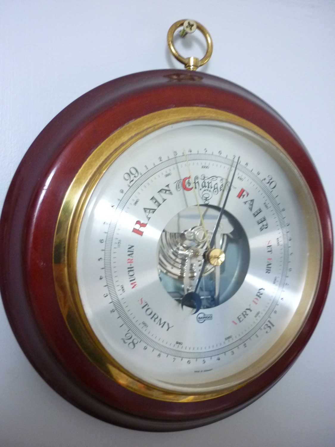 German Barometer Round Wood and Brass