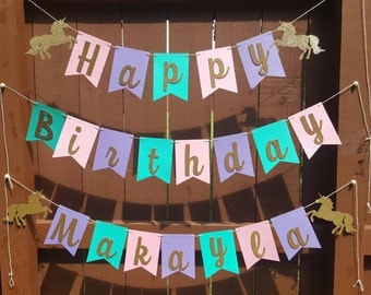 Happy Birthday Banner, Unicorn party, Unicorn happy birthday banner, birthday girl, birthday banner, pink lavendar and teal