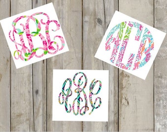 Lilly Monogram Decal | Yeti Monogram | Preppy Monogram | Car Decal | Pattern Monogram | Monogram Sticker