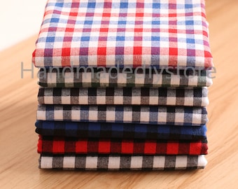 Check Cloth Fabric Supply, Blue Red/ Green Black/ Blue Gray/ Blue Black/ Red Black/ Black White Checked Flano Brushed Thick Textile (TG53)