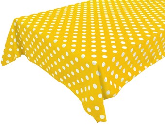 Cotton Table Cloth Polka Dots / Spots White on Yellow