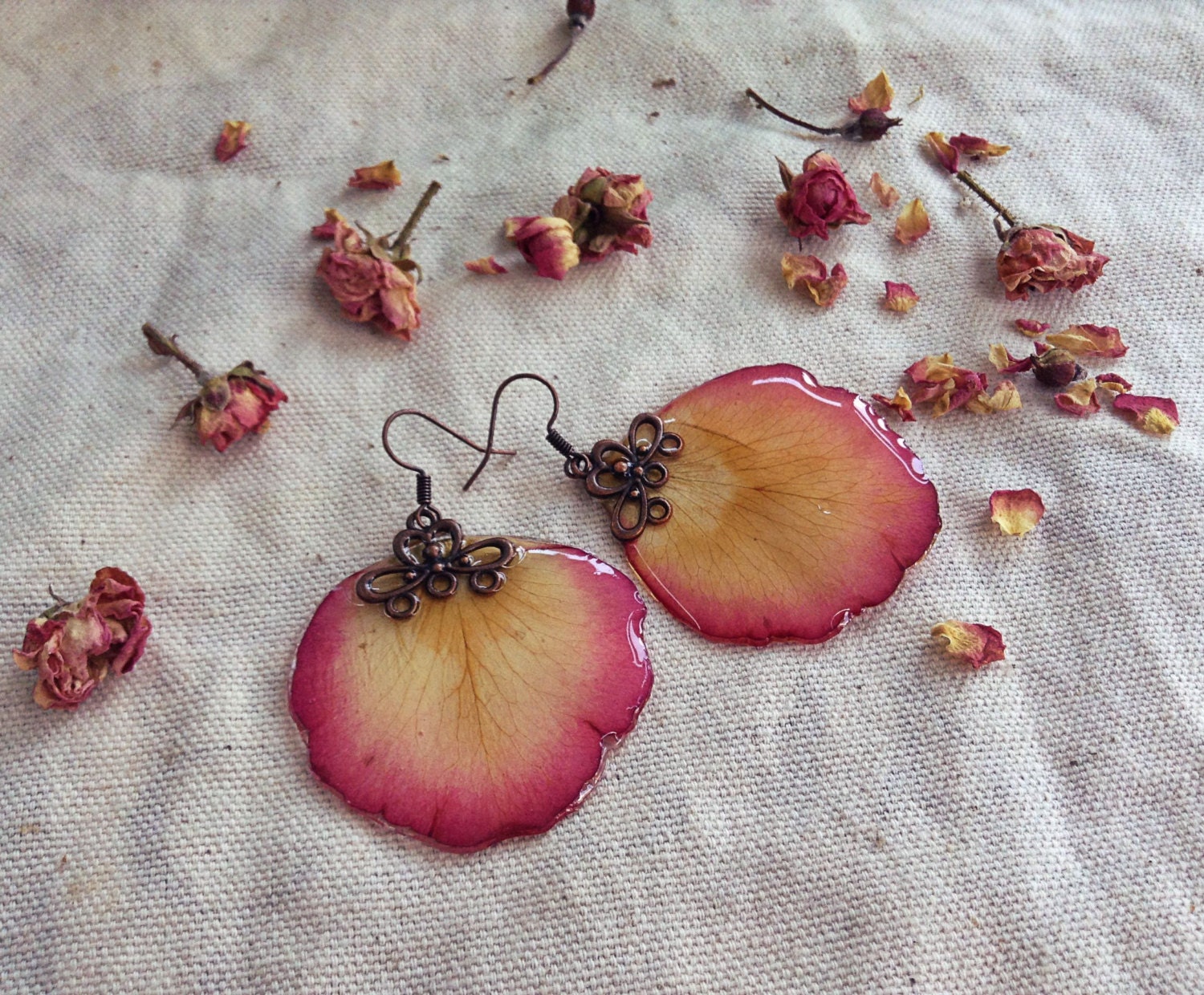 Rose petals resin earrings botanical natural by ForestryVision
