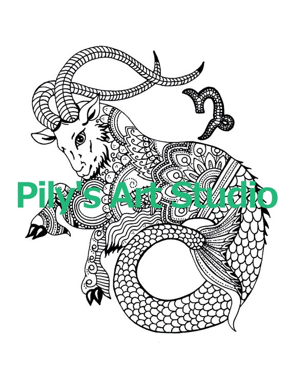 Download Instant Download PDF Capricorn Zodiac Signs Coloring page.