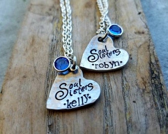 Personalized stamped sister necklace set. Big sister little sister gift set. Soul sister necklaces. Bridesmaids gifts. Best friend gift set