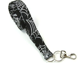 SPIDER WEB Fabric lanyard, Spiderweb lanyard, Black and White lanyard, Spider Web Badge Holder, Halloween Lanyard