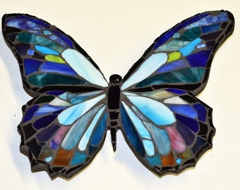 Blue Morpho Stained Glass Mosaic Art