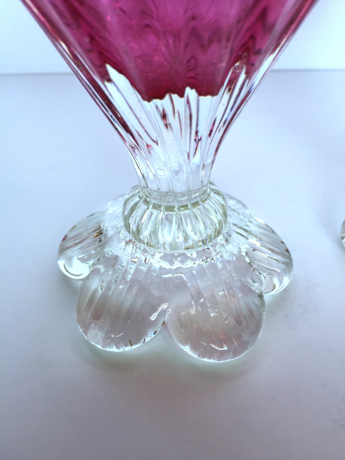 Signed Pair of Rossi Cranberry Glass Candle Holders Candle