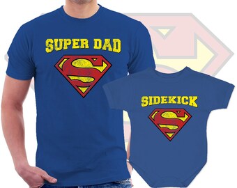 Dad and Baby Matching Shirts, Super Dad and Sidekick, Dad and Baby t shirt bodysuit onepiece Superhero set, fathers day, baby shower gift